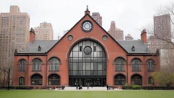 City park building, people relaxing, urban backdrop photo