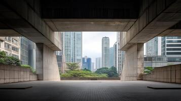 Cityscape viewed from concrete underpass photo