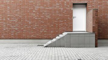 A white door on a brick wall photo