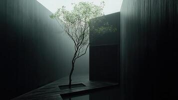 Foggy Courtyard Tree Minimalist Design photo