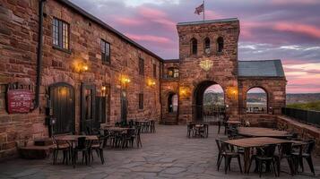 Hilltop patio restaurant sunset view photo