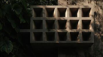 Jungle concrete block wall detail, sunlight photo