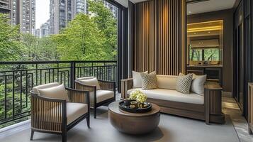 Modern balcony city view relaxation photo