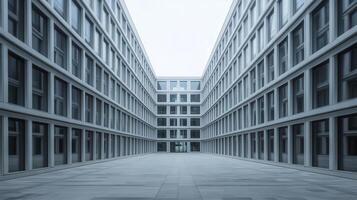 Modern building courtyard, city, grey, calm, symmetry, urban design, architecture photo