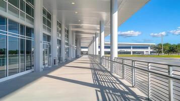 Modern building walkway, sunny day, parking lot, Florida photo