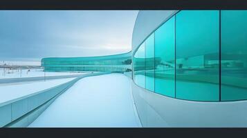 Modern building winter landscape, snowy scene photo