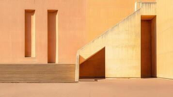 Modern building's sunny orange stairs and facade photo