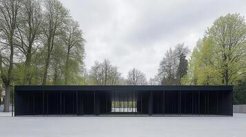 Modern pavilion, park setting, overcast day, peaceful photo
