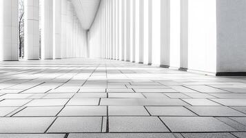 Modern white colonnade pathway, city background, architecture design photo