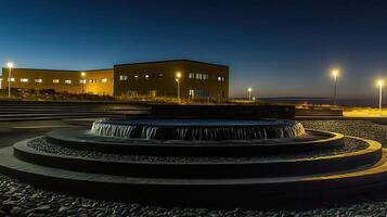 Night fountain, campus, building, desert, serene, website photo