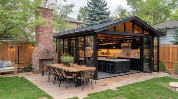 Outdoor kitchen patio design, backyard gathering photo