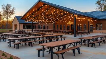 Outdoor Pavilion Evening event space with lights photo