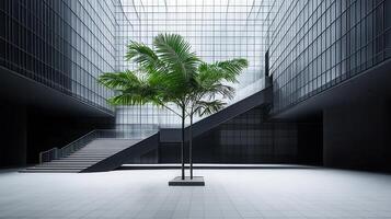 Palm tree atrium modern building lobby photo