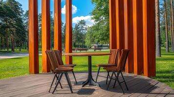 Park cafe table chairs sunny day photo