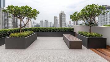 Rooftop garden bench cityscape relaxing urban view photo