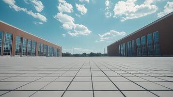 Rooftop Plaza Sunny day, expansive view, modern buildings photo