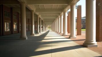 Sunlit Colonnade, Campus Walkway, Shadows, Fall photo