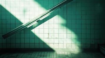 Sunlit Subway Staircase, Green Tiles, Urban photo