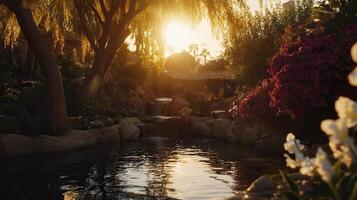Sunset Oasis Waterfall, Garden, Resort Relaxation photo