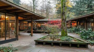 Tranquil courtyard garden shops autumn photo