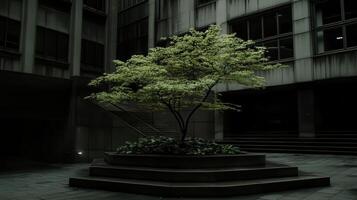 Urban Courtyard Tree, Cityscape Background photo