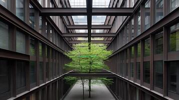 Urban Courtyard Tree, Steel Structure, Cityscape photo