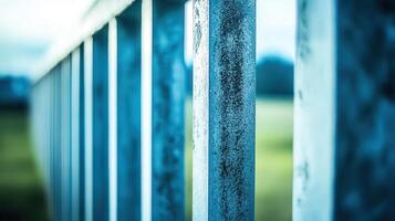 Weathered fence, park view, blurred background, summer photo