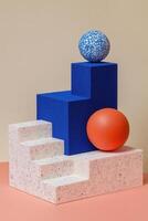 Abstract geometric shapes, stacked in a staircase pattern, on a pastel background photo