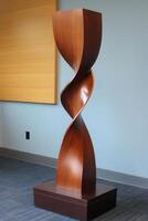 Abstract wooden sculpture, a tall, twisted column photo