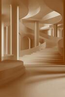 Beige architectural interior, spiral staircase photo