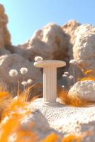 Beige pillar pedestal in natural setting photo