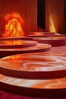 Circular stages with fiery projections photo