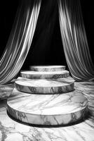 Elegant marble podiums with draped fabric photo