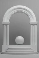 Elegant white archway with sphere on steps photo