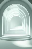 Empty light-filled arched hallway photo