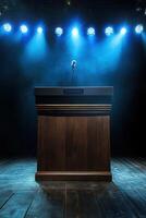 Empty podium on stage under spotlights photo