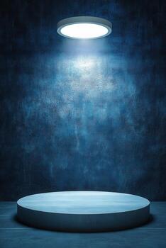 Empty round podium illuminated by spotlight photo