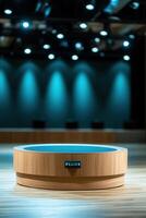 Empty round wooden podium in a modern venue photo