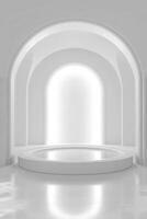 Empty white archway podium, minimalist design photo