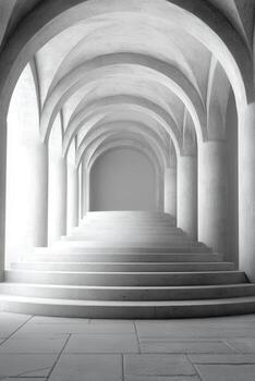 Empty white arched hallway with steps photo