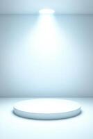 Empty white circular podium in a light-filled room photo