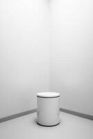Empty white cylinder podium in corner photo