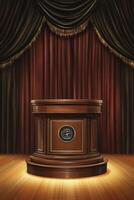 Formal podium under dramatic stage curtains photo