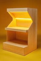 Light-up wooden display stand with two shelves photo