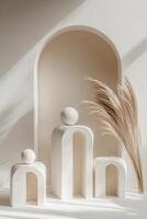 Minimalist arch-shaped podiums with a soft aesthetic photo