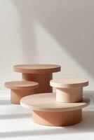 Minimalist display podiums in muted tones photo