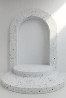 Minimalist, stone-look podium with archway photo