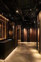 The interior of a museum with a large display case photo