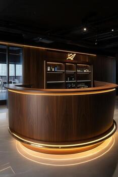 Modern reception desk in a stylish business center photo