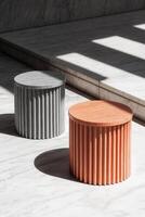Modern, ribbed, round side tables photo
